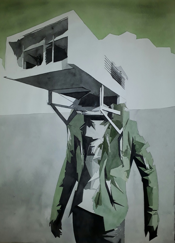 De la serie Estructuras. Acuarela/cartulina. 76 x 57 cm.