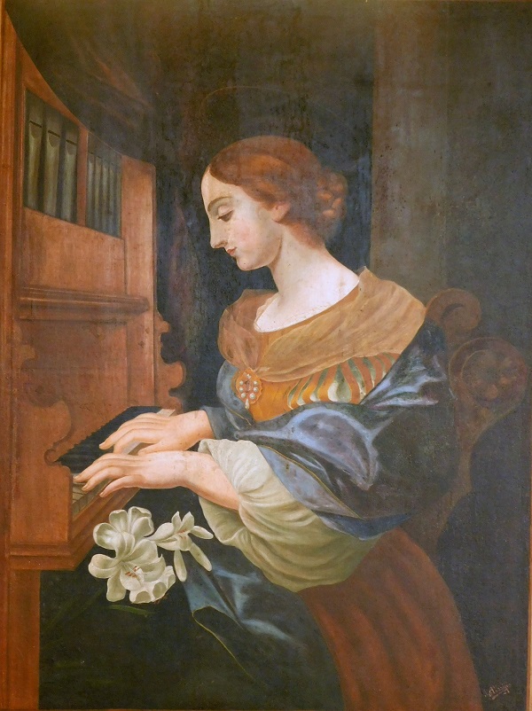 Retrato de joven o Santa Cecilia, 1919 (óleo / tela, 136 x 100 cm.), de Juan Albaijés. Colección Museo Provincial Ignacio Agramonte, de Camagüey.