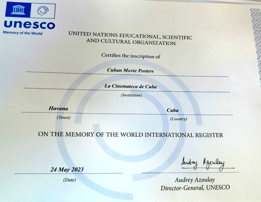 les-documents-originaux-de-lunesco-pour-le-merite-du-cinema-cubain-a-cuba